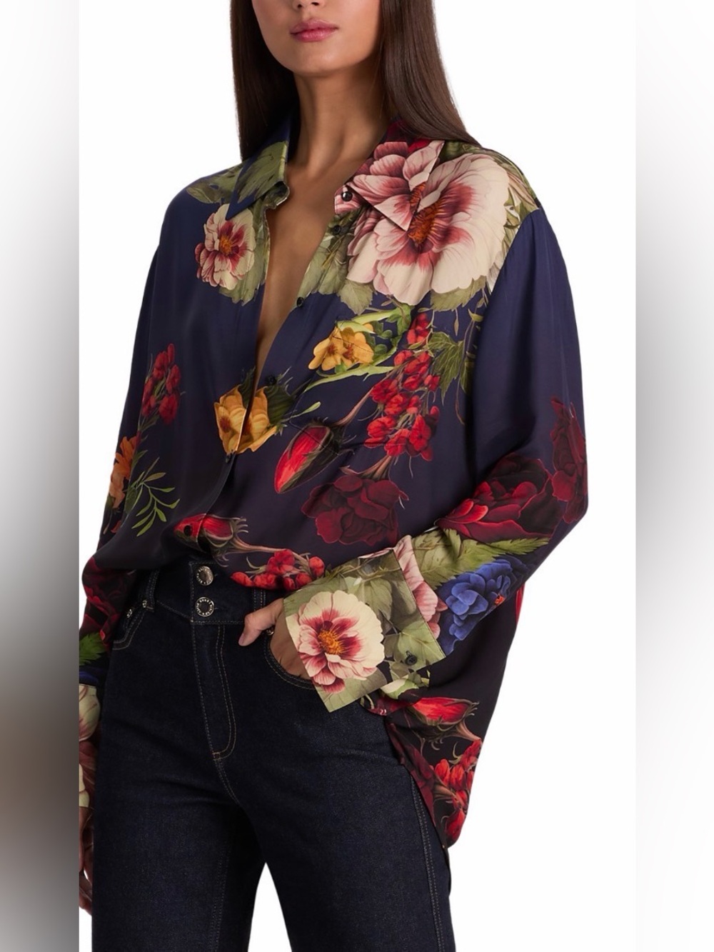 Alice + Olivia Navy Finely Oversized Blouse - Picture 4 of 6